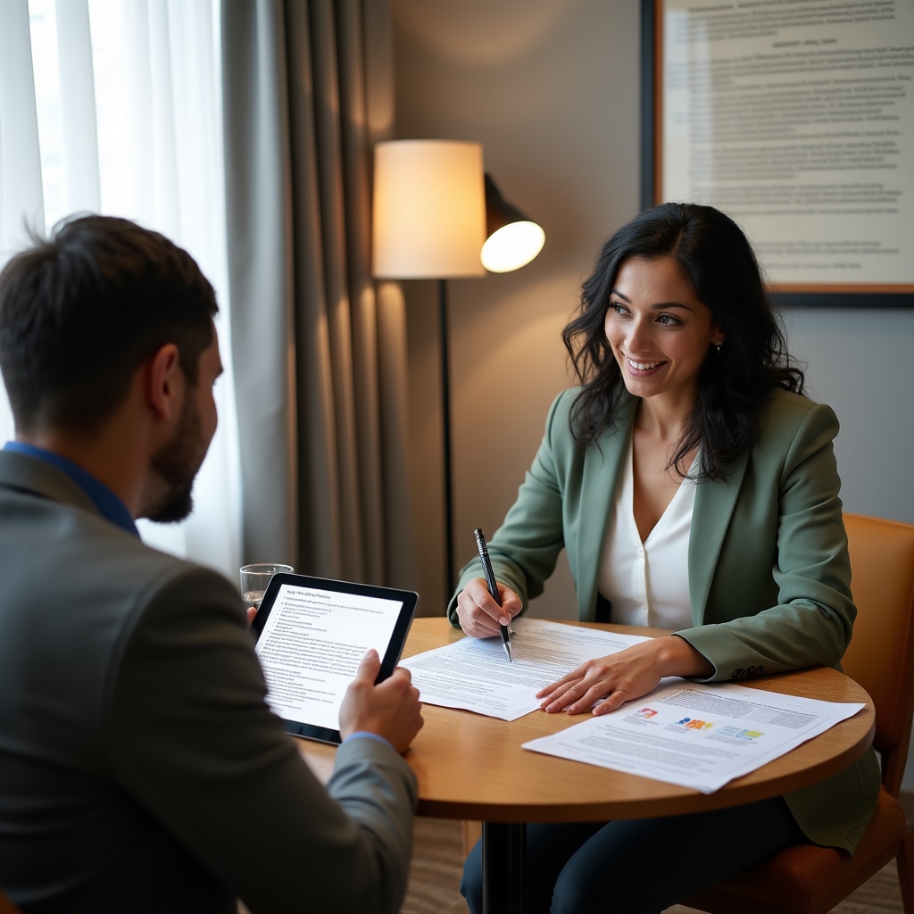 Loan officer explaining terms and conditions to cooperative member with clear documentation visible