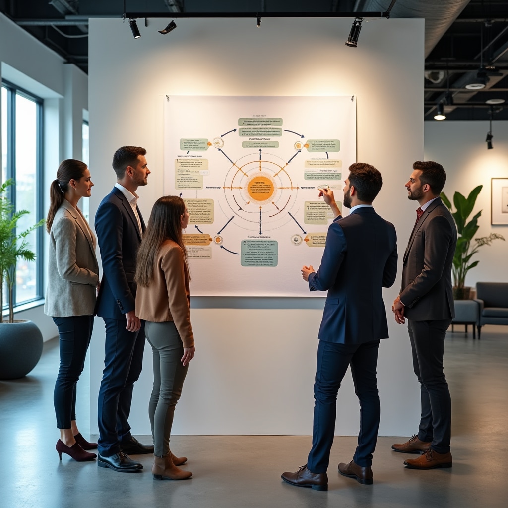 Flowchart diagram showing progressive learning structure with community members following educational path